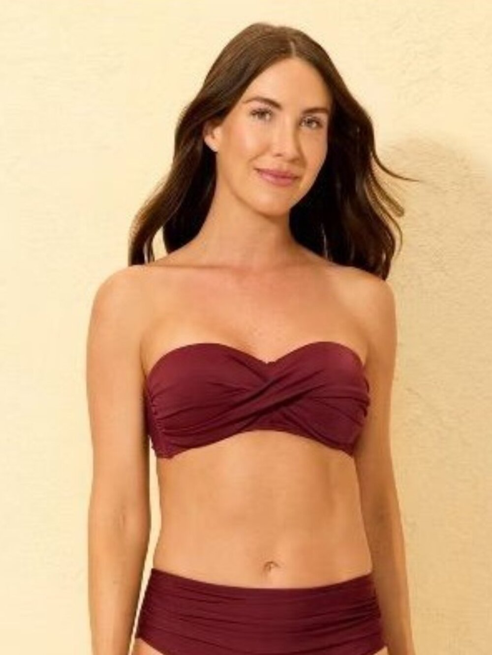NEW Shade & Shore Twist-Front Bandeau Bikini Top - Burgundy - Size M